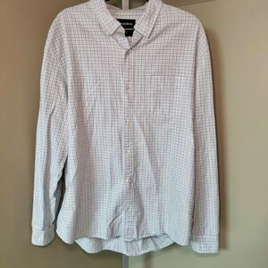 Bonobos Mens XXL Long‎ Standard Fit Button Down Shirt White Blue Gray Grid Check